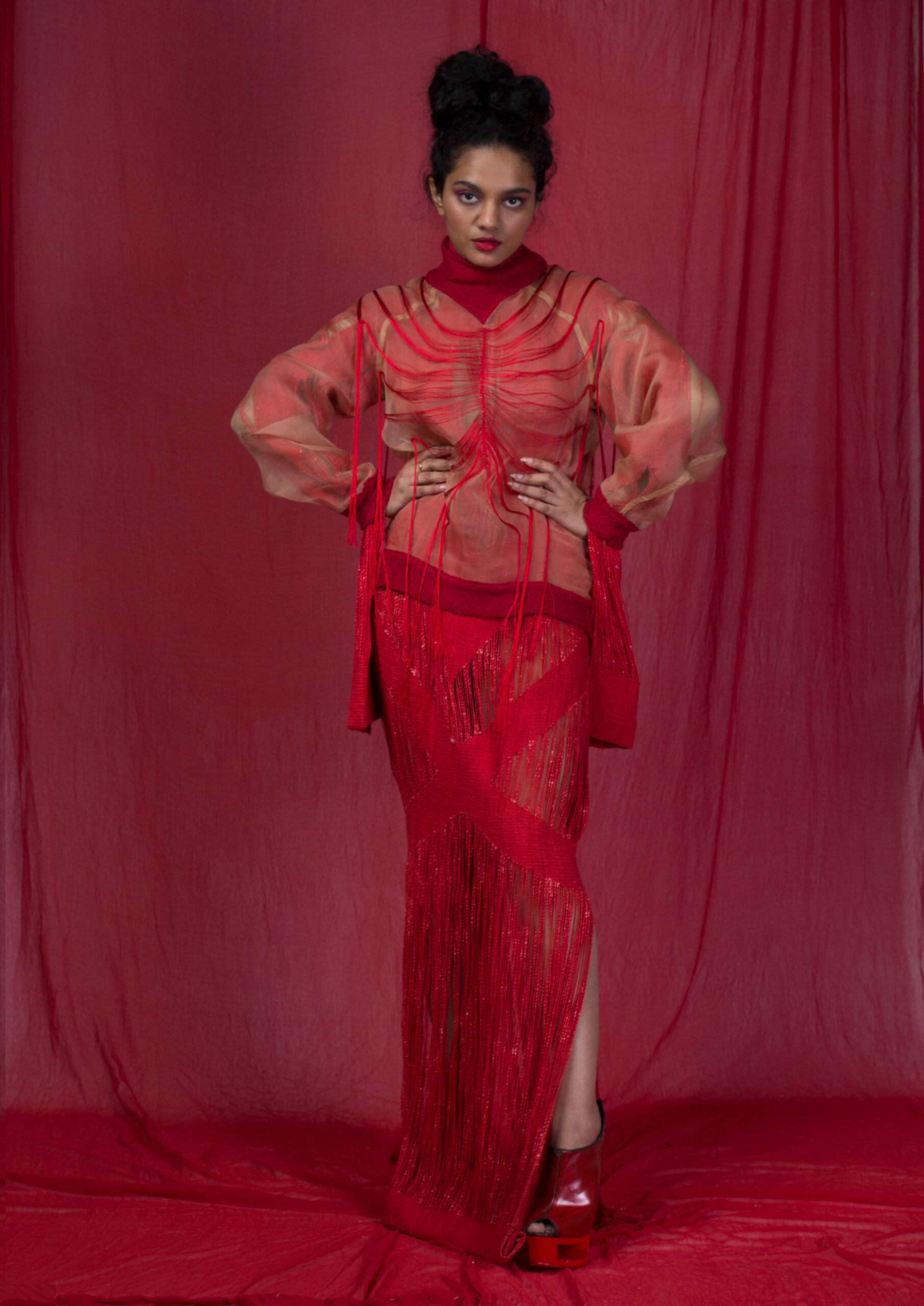 a model wearing an exclusive design by designer Vishesh Garg