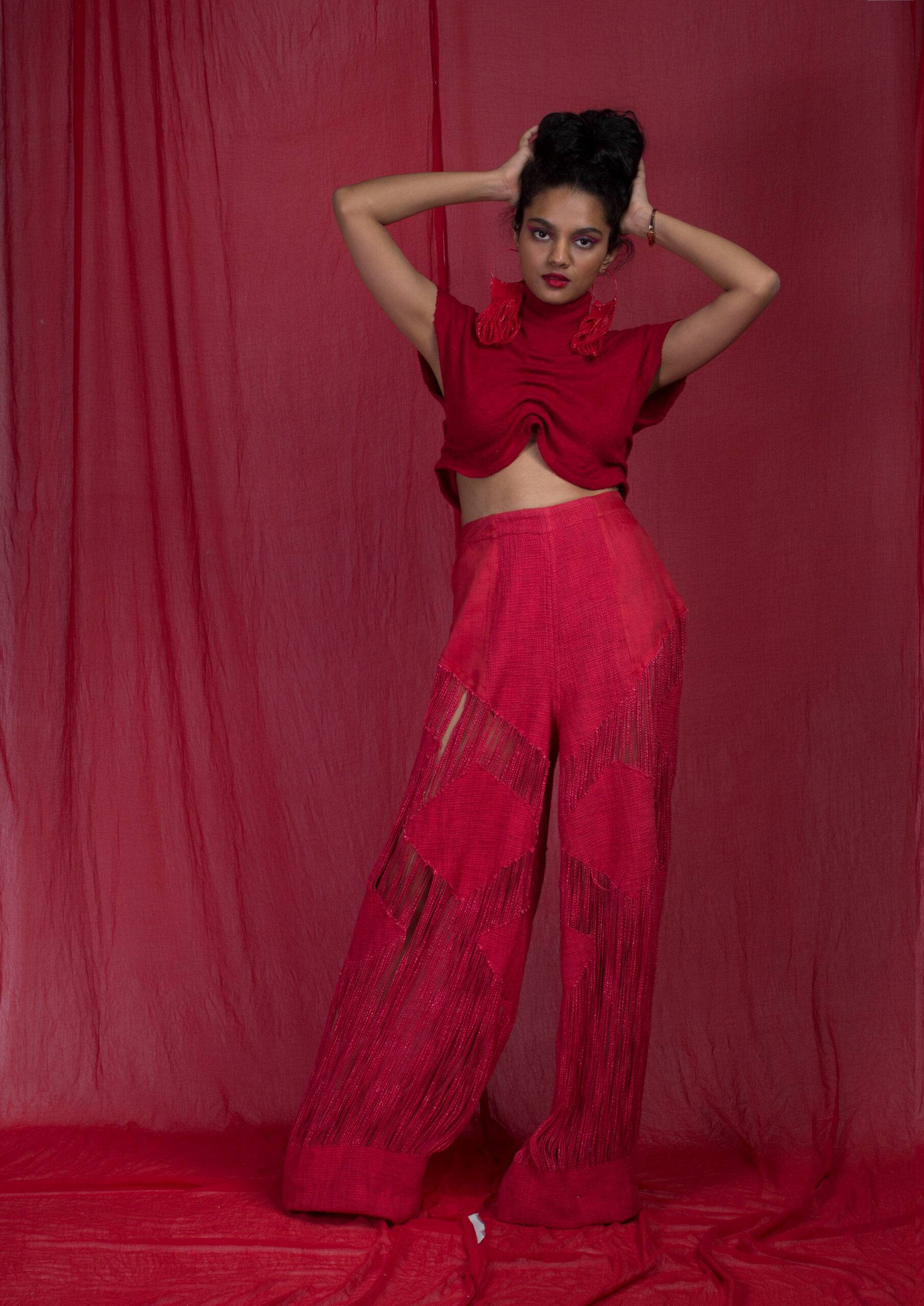 a model wearing an exclusive design by designer Vishesh Garg