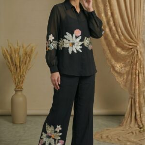 Noir Elegance Floral Embroidered Ensemble