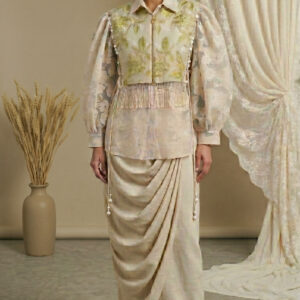 Ivory Leaf Embroidered Drape Skirt Set