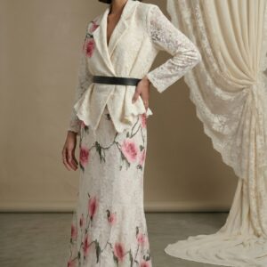 Ivory Floral Lace Jacket & Skirt Set