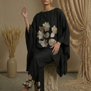 Black Lotus Embroidered Two-Piece Set
