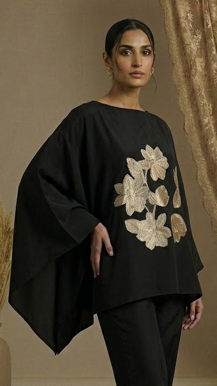 Black Lotus Embroidered Two-Piece Set - Image 2