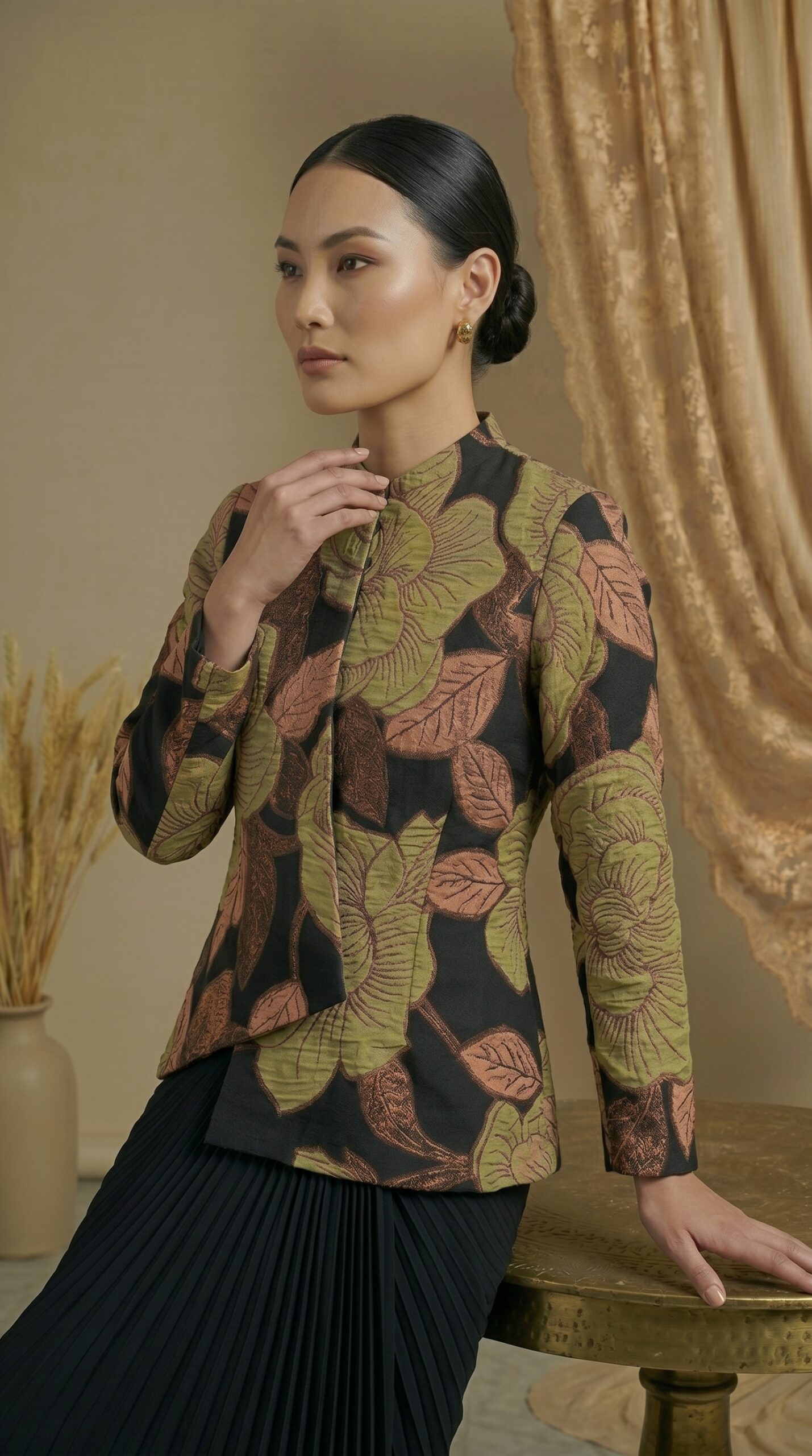 Olive Bloom Asymmetrical Jacket Skirt Ensemble - Image 3