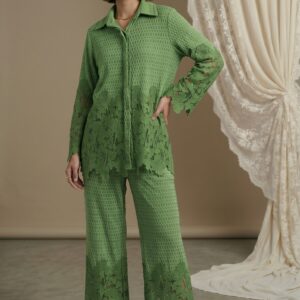 Verdant Elegance Lace Detail Pant Set
