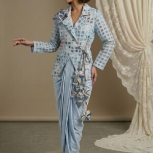 Azure Grid Jacket & Drape Pant Set