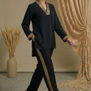 Midnight Elegance Contrast Trim Ensemble