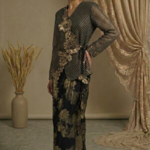 Golden Petal Embroidered Kebaya Ensemble