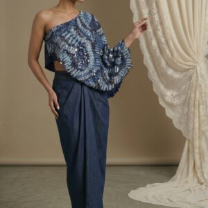 Sapphire Drape One-Shoulder Ensemble