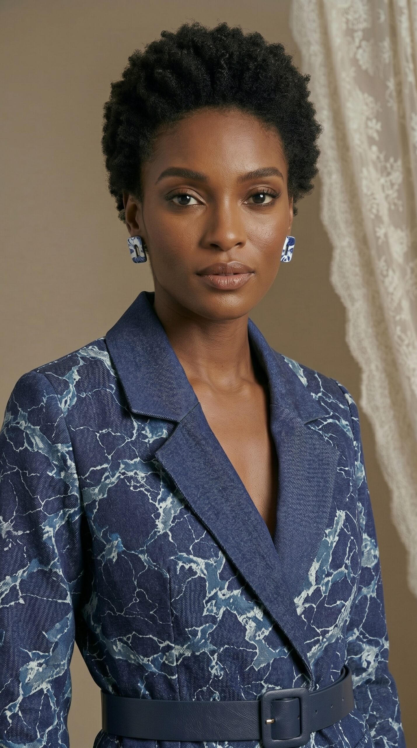 Abstract Vein Print Tailored Jacket & Pleated Skirt Ensemble - Image 3