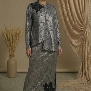 Silver Noir Embellished Draped Set