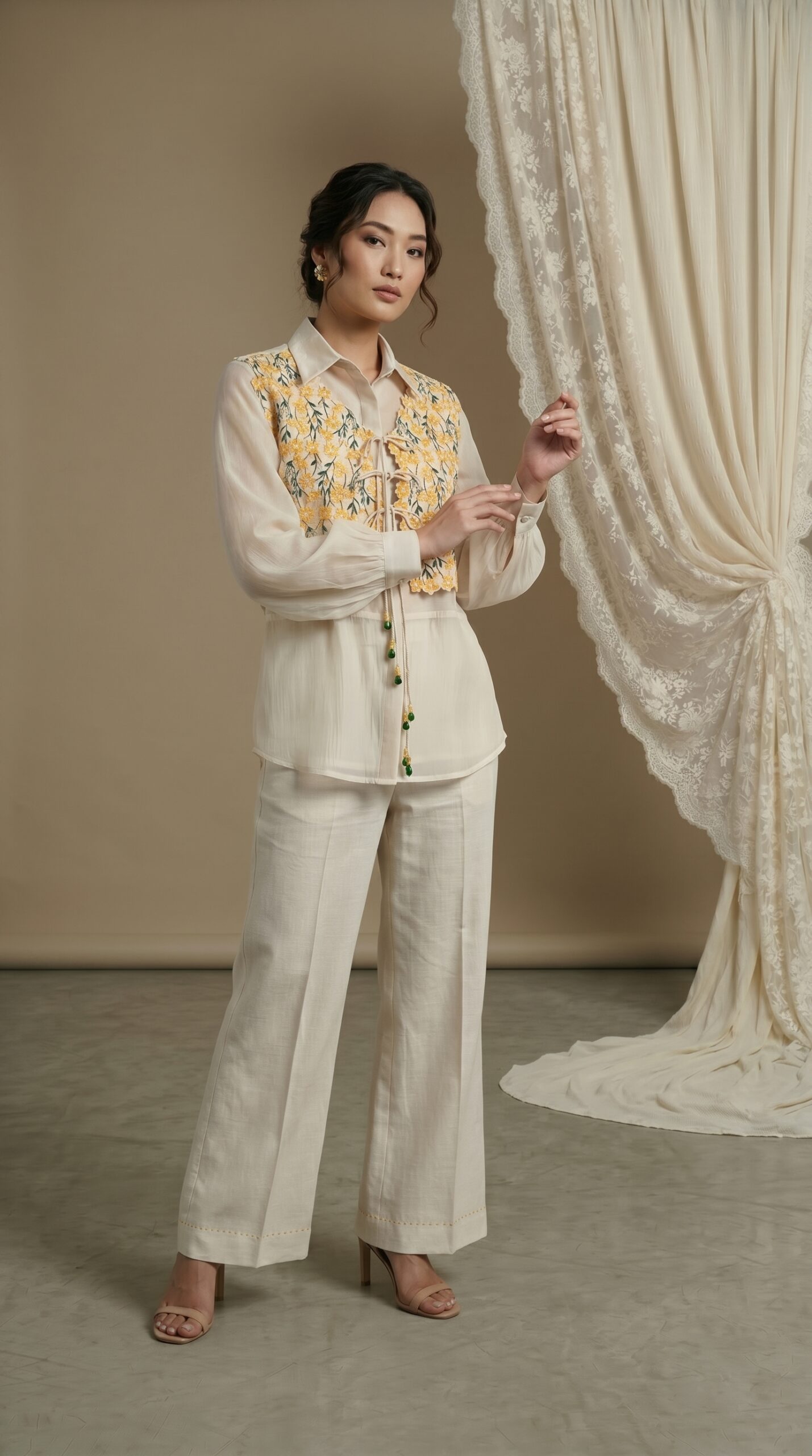 Golden Garden Sheer Shirt Ensemble