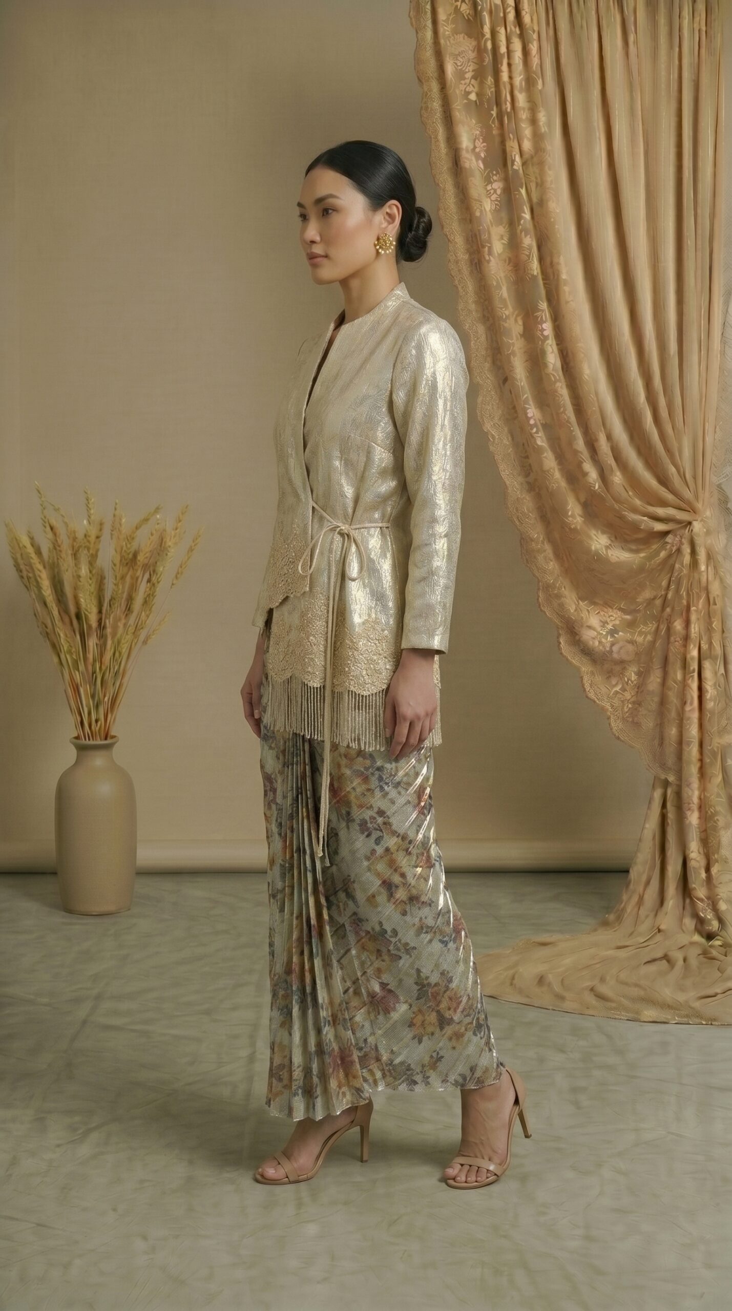 Golden Elegance Embellished Jacket Ensemble - Image 2